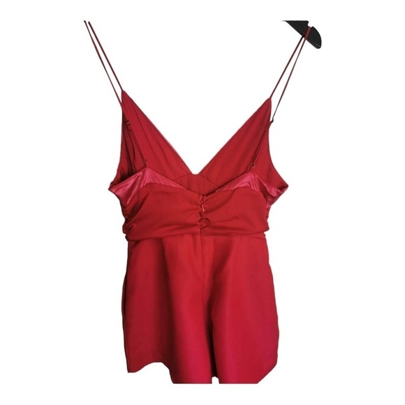 FREE PEOPLE Bright Pink V Neck Velvet Satin Romper Size 2 NEW Barbie Core - Picture 7 of 9